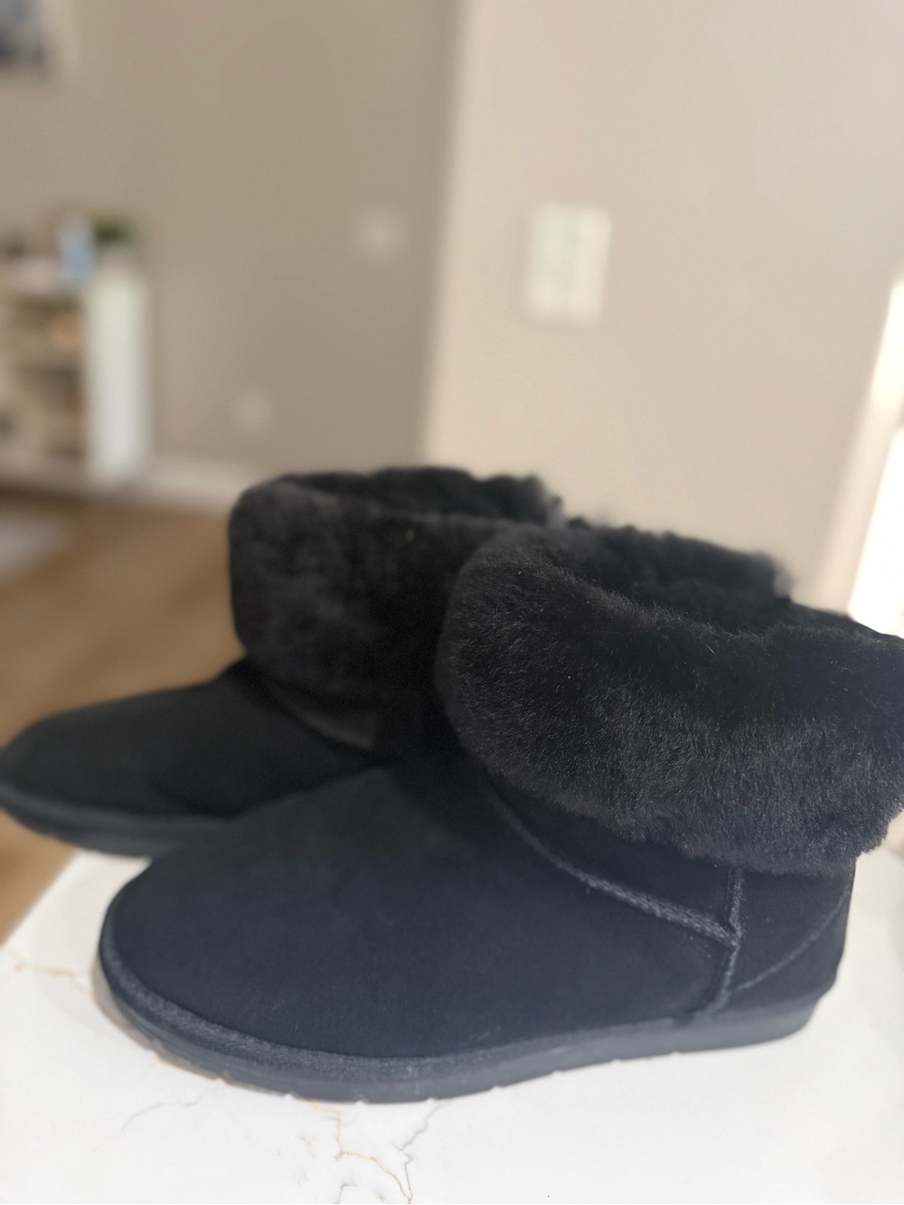 Women’s Black Winter Faux Fur Cuff Ankle Boots